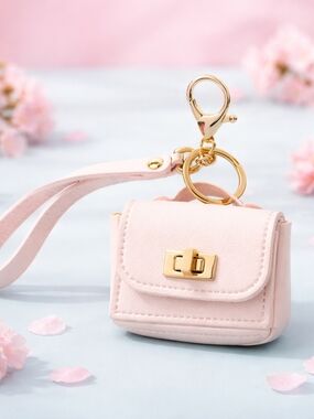 Pink Mini Purse Keychain with Gold Hardware,Coins Bag